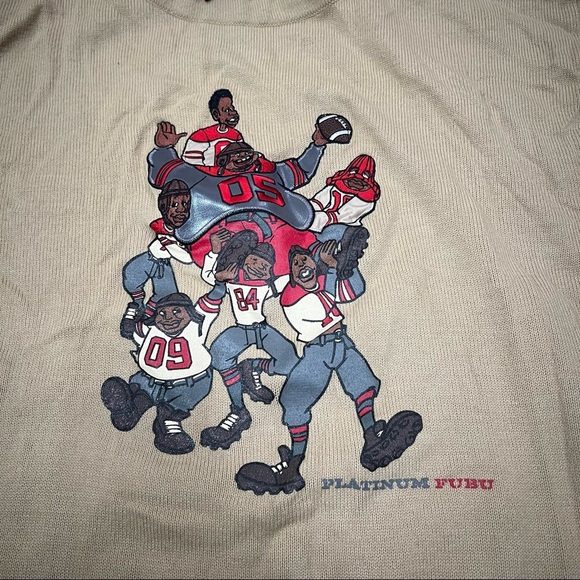 🧥 Platinum FUBU Fat Albert Sweater XL Knit Black Graphic Hip Hop Y2K Streetwear - Picture 3 of 9